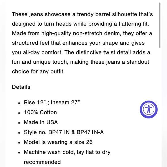 Just Black Denim The Barrel Jean Twist Size 28 Trendy Jeans Spring 100% Cotton - Picture 4 of 11